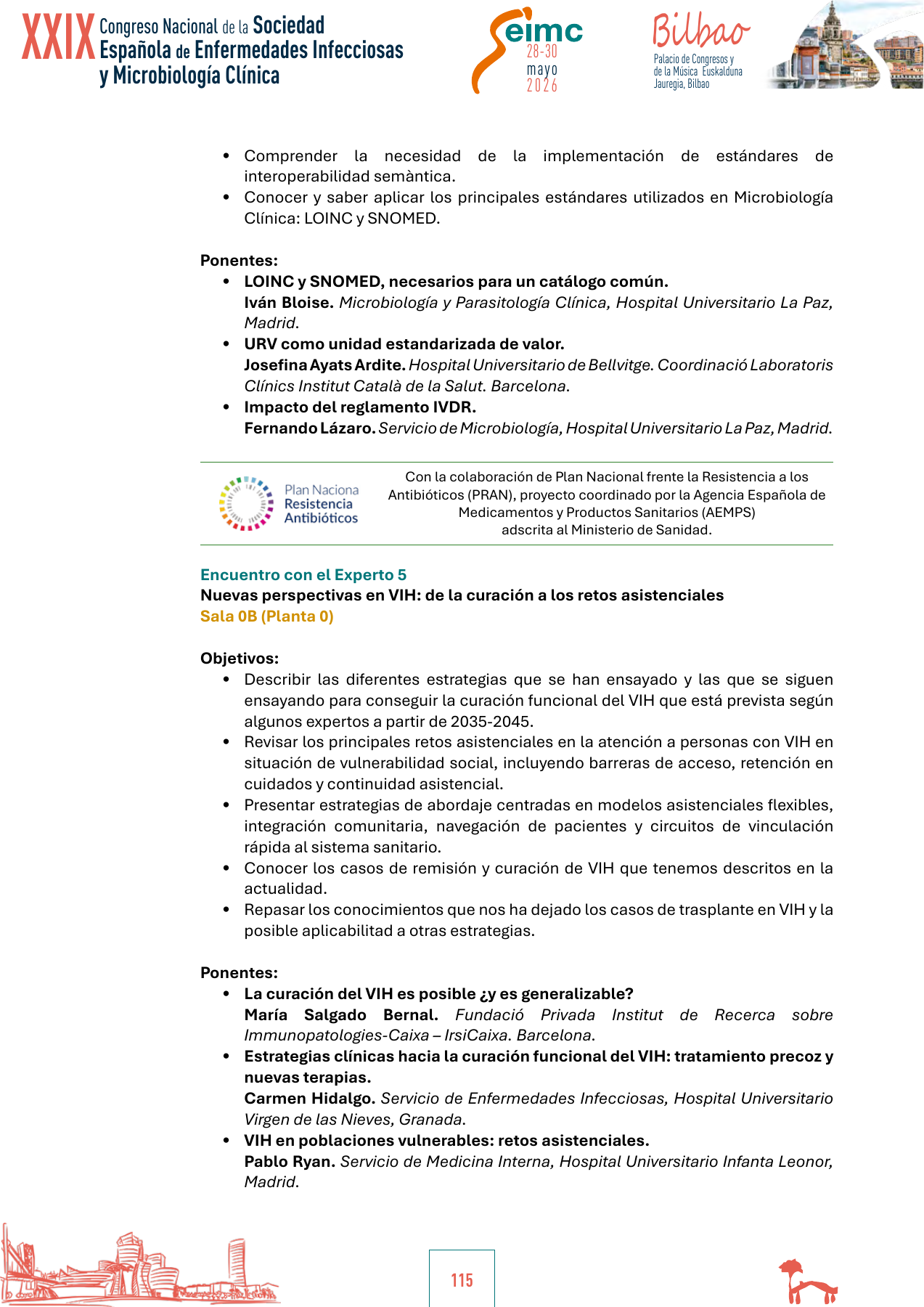 Page 115 of the official SEIMC 2026 programme, where Pablo Ryan is listed